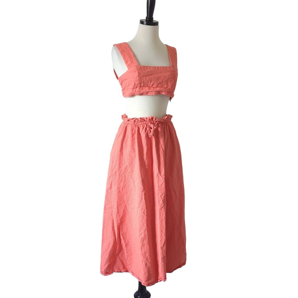 Future Collective Jenny Lopez 2-pc Crop Top Skirt Combo Womens S/M Peach Linen